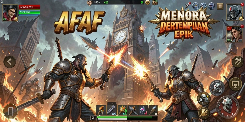 Tampilan gameplay seru AFAF dalam pertahanan menara.