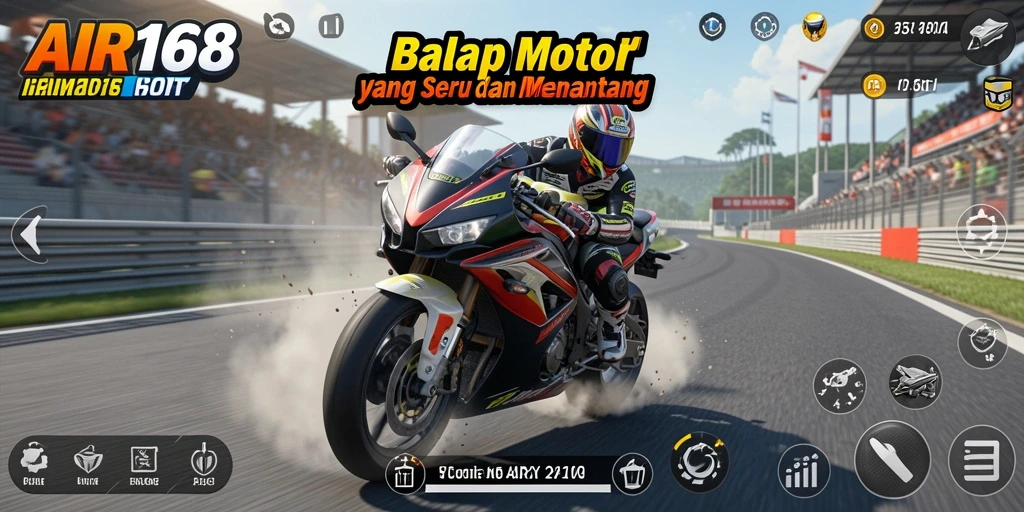 Gameplay seru AIR168 dengan motor dan trek menantang.