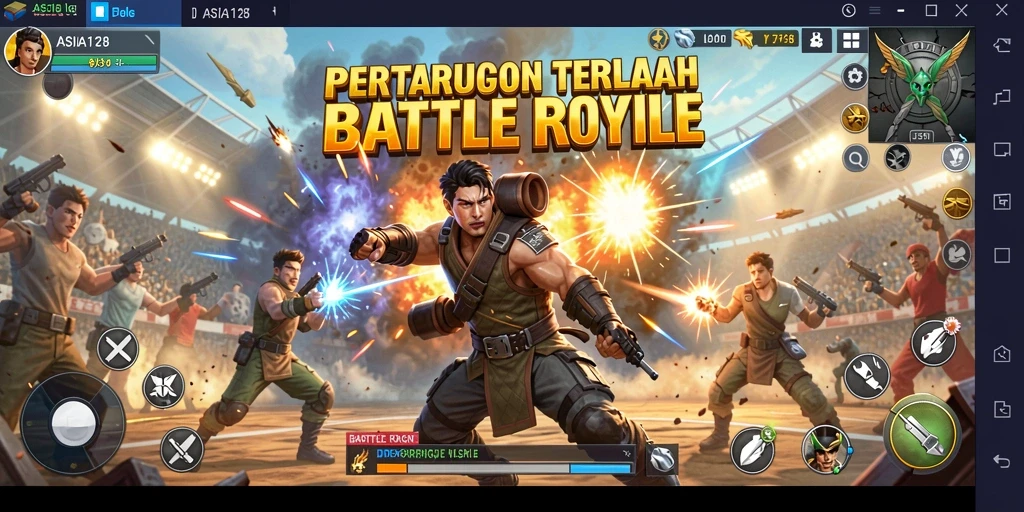 Tampilan aksi seru dari ASIA128 dalam pertempuran Battle Royale.
