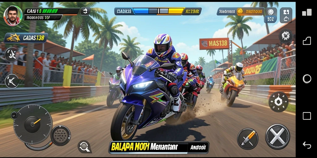 Gameplay balapan motor yang seru dan menantang.