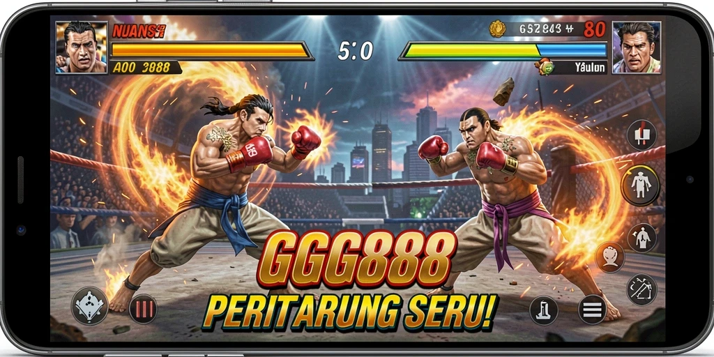 Tangkapan layar gameplay GGG888 menampilkan aksi pertarungan yang intens dan karakter yang fantastis.