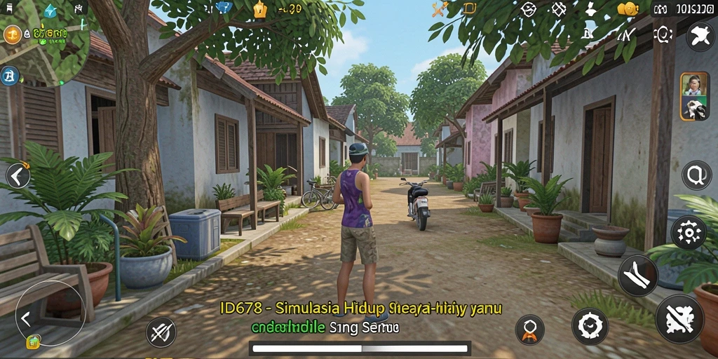 Tampilan utama game ID678 dengan karakter berbincang dalam dunia virtual.