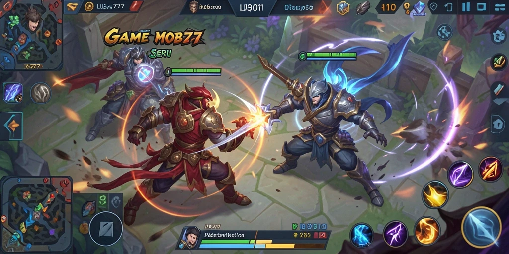 Tampilan gameplay seru di arena LUSA777 dengan pahlawan beraksi.