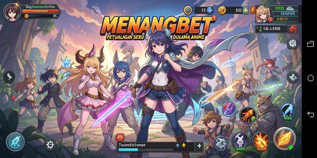 Tampilan gameplay MENANGBET yang penuh aksi dan karakter anime.