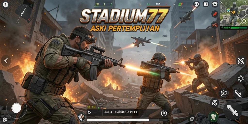 Screenshot STADIUM77 menampilkan aksi seru dalam permainan FPS.