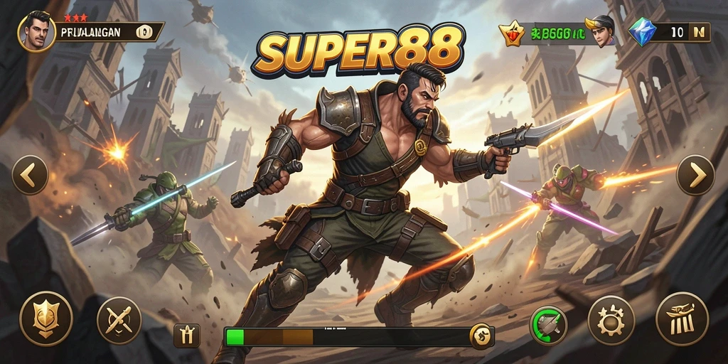 Tangkapan layar gameplay SUPER88 yang intens dan mendebarkan.