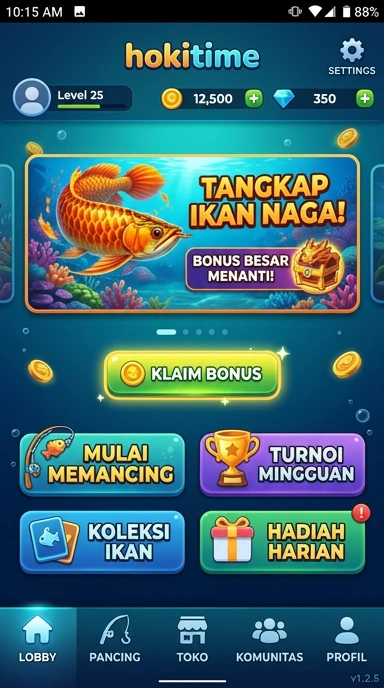 Tampilan utama aplikasi hokitime dengan navigasi yang intuitif.